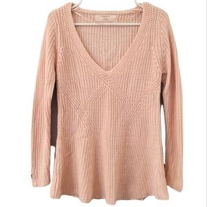 Zara Knit V-Neck Sweater Open Weave Pink Medium